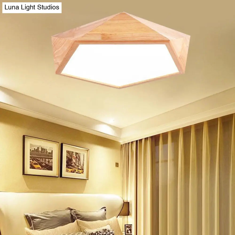 Modern Wooden Geometric Led Flush Mount Ceiling Lamp 15/19 Wide