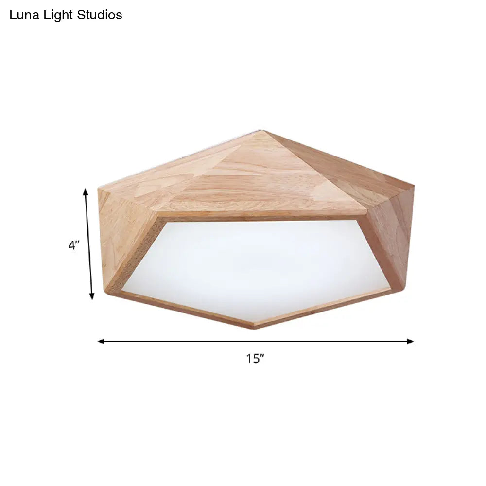 Modern Wooden Geometric Led Flush Mount Ceiling Lamp 15/19 Wide
