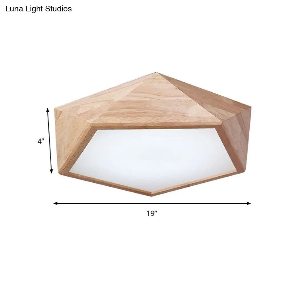 Modern Wooden Geometric Led Flush Mount Ceiling Lamp 15’/19’ Wide