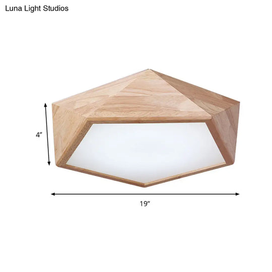 Modern Wooden Geometric Led Flush Mount Ceiling Lamp 15’/19’ Wide