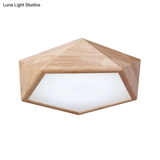 Modern Wooden Geometric Led Flush Mount Ceiling Lamp 15’/19’ Wide