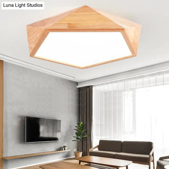 Modern Wooden Geometric Led Flush Mount Ceiling Lamp 15’/19’ Wide