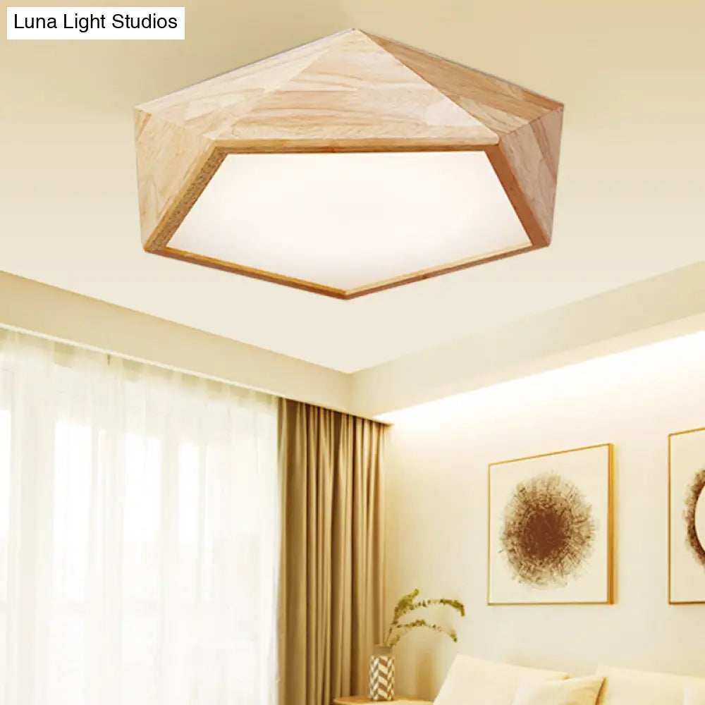 Modern Wooden Geometric Led Flush Mount Ceiling Lamp 15/19 Wide