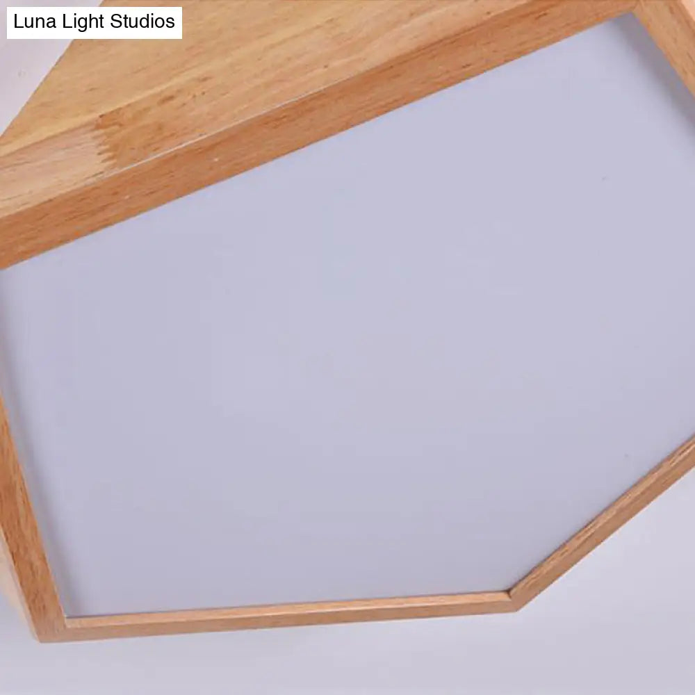 Modern Wooden Geometric Led Flush Mount Ceiling Lamp 15’/19’ Wide