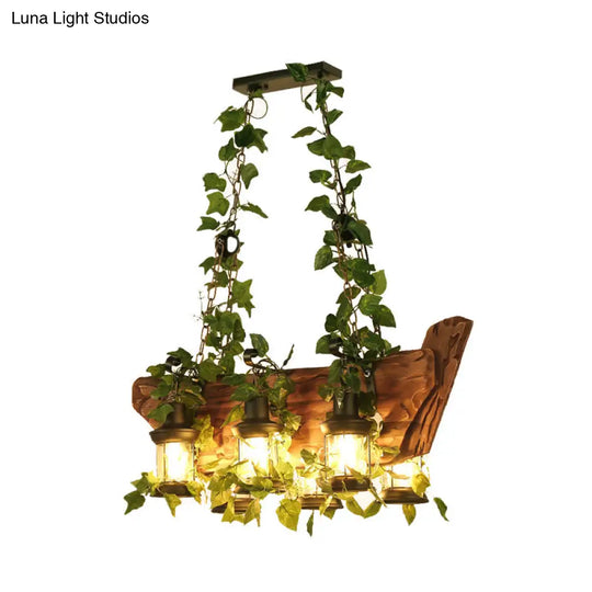 Modern Wooden Island Pendant Light - Pink/Green 6 Bulbs Led Industrial Style Hanging Lamp Kit