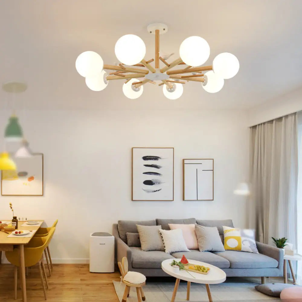 Modern Wooden Led Branch Chandelier Light - Beige Hanging Ceiling For Living Room 8 / Wood A