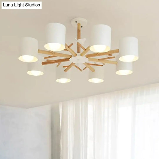Modern Wooden Led Branch Chandelier Light - Beige Hanging Ceiling For Living Room