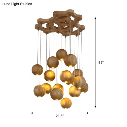 Modern Wooden Led Cluster Pendant Light - 1/7/10/16-Head Ceiling Fixture Kit For Living Room