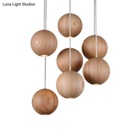 Modern Wooden Led Cluster Pendant Light - 1/7/10/16-Head Ceiling Fixture Kit For Living Room