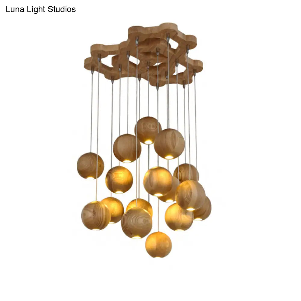 Modern Wooden Led Cluster Pendant Light - 1/7/10/16-Head Ceiling Fixture Kit For Living Room