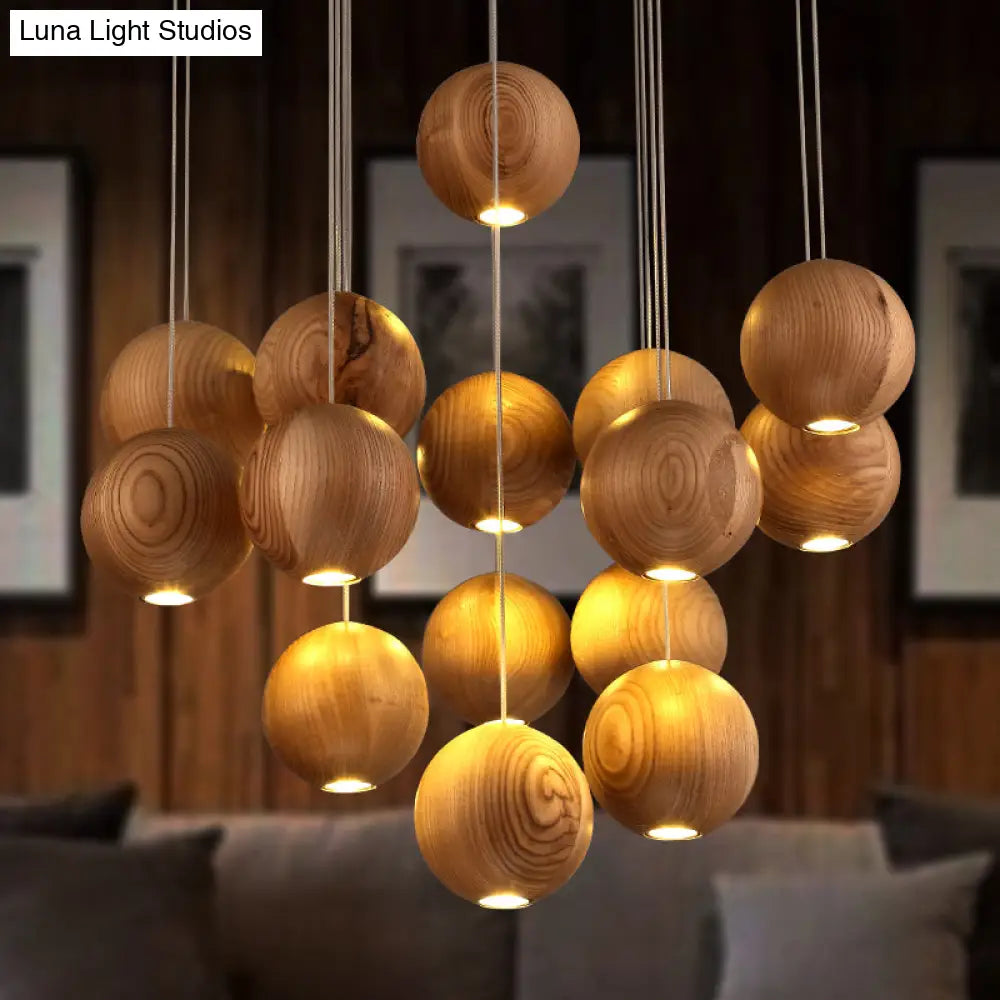 Modern Wooden Led Cluster Pendant Light - 1/7/10/16-Head Ceiling Fixture Kit For Living Room