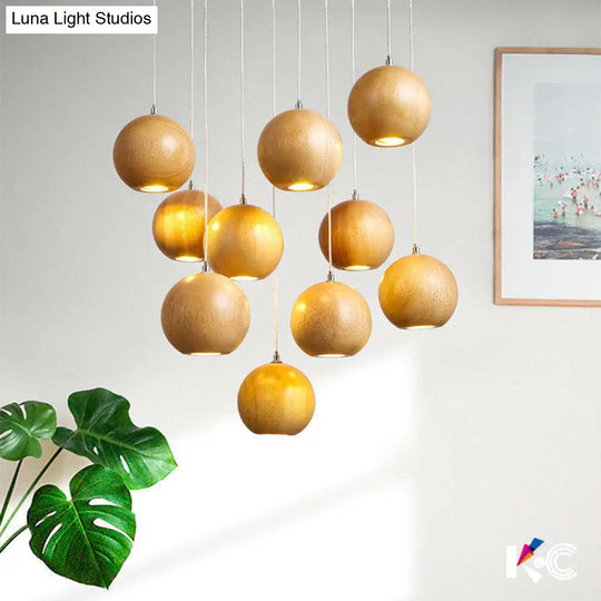 Modern Wooden Led Cluster Pendant Light - 1/7/10/16-Head Ceiling Fixture Kit For Living Room