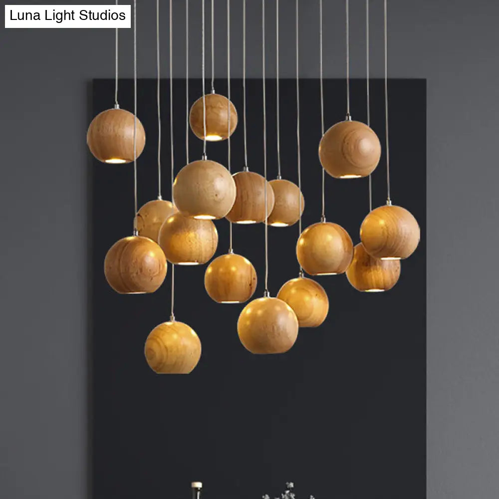 Modern Wooden Led Cluster Pendant Light - 1/7/10/16-Head Ceiling Fixture Kit For Living Room