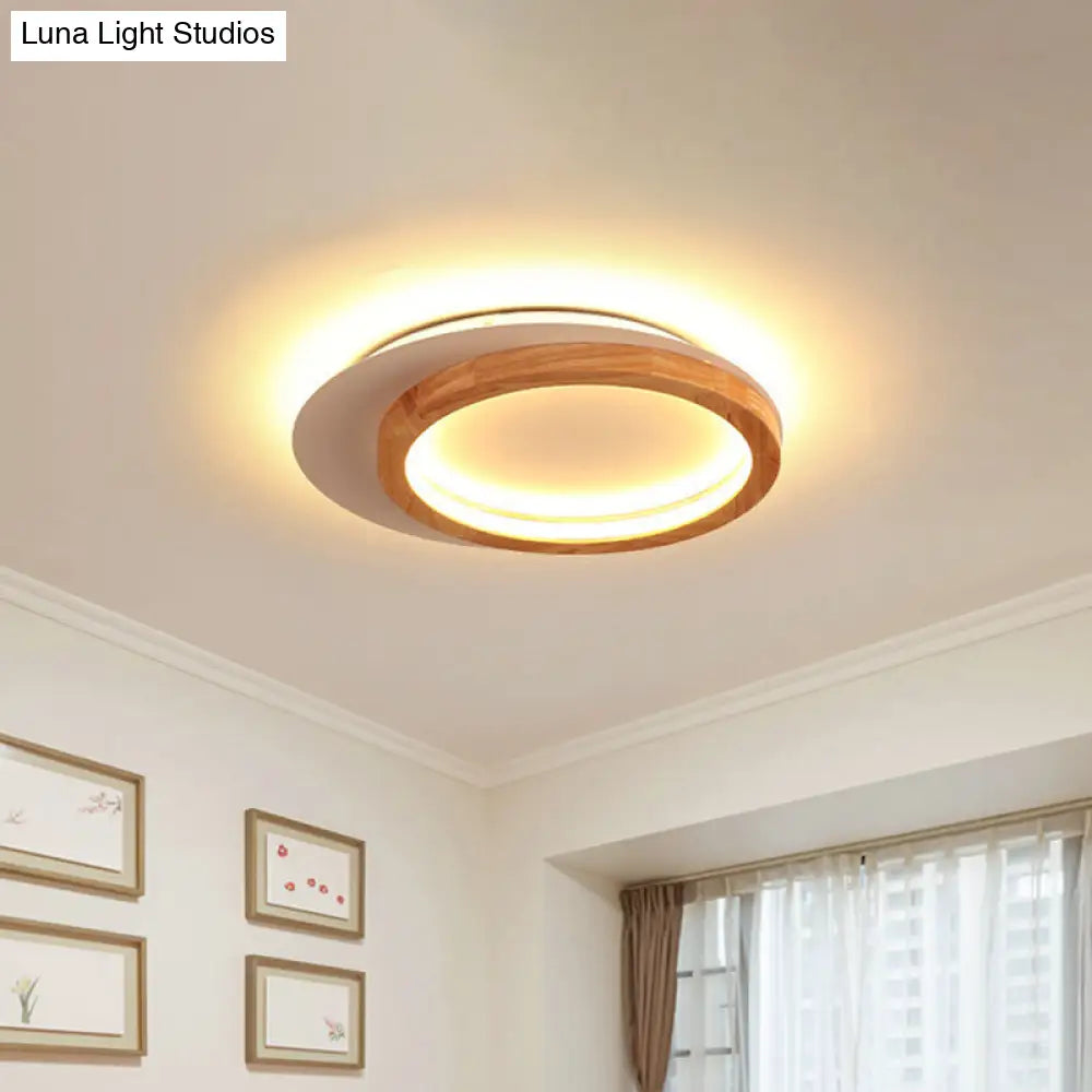 Modern Wooden Led Spotlight Flush Mount Ceiling Light For Living Room - 16/23.5 Width