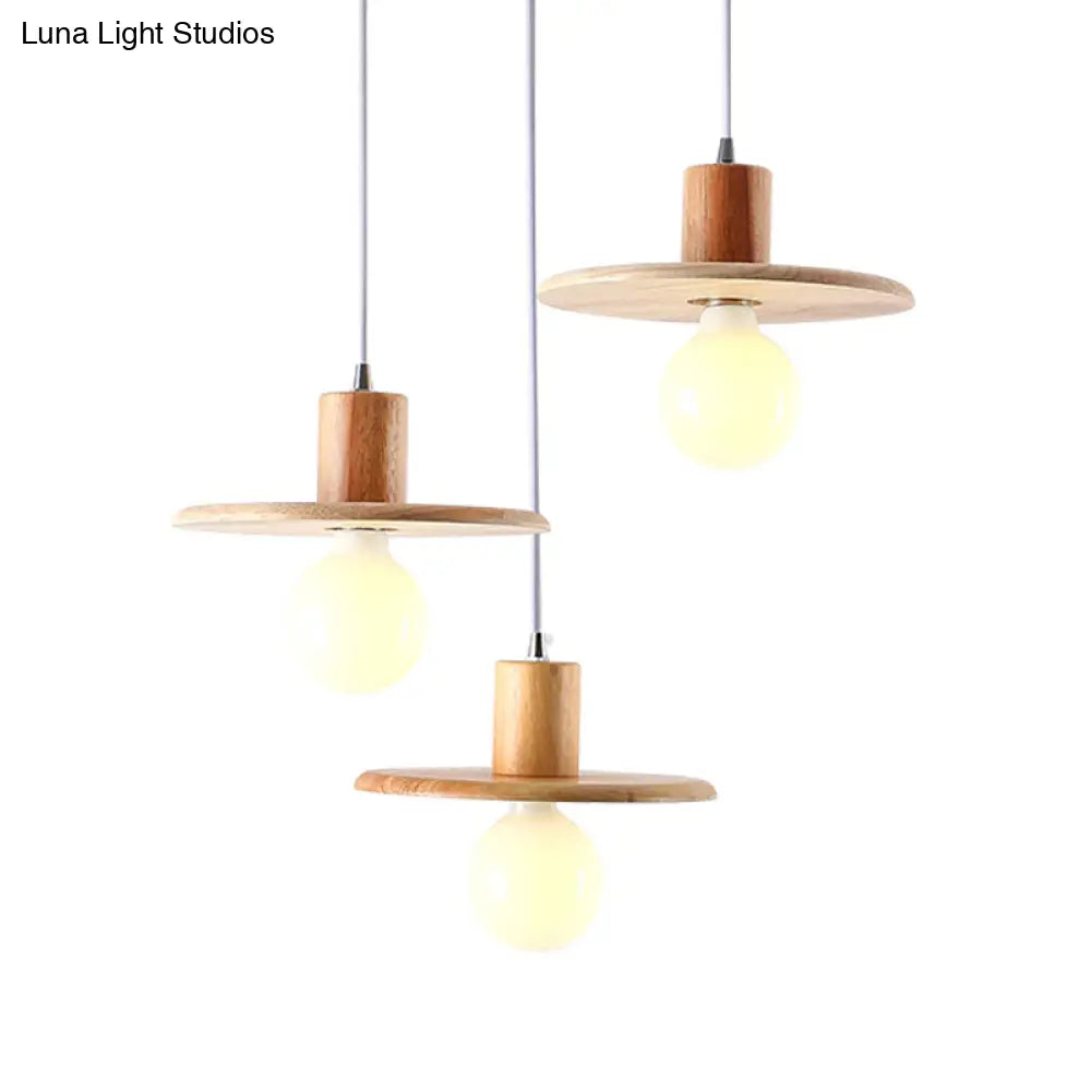 Modern Wooden Chandelier: 3-Bulb Multi Light For Dining Room