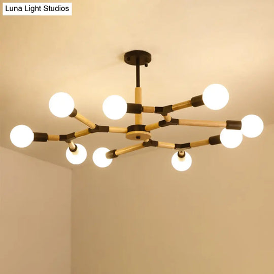 Modern Wooden Molecular Chandelier With Bare Bulbs - 3/6/9 Lights Black/White Ceiling Hang Lamp