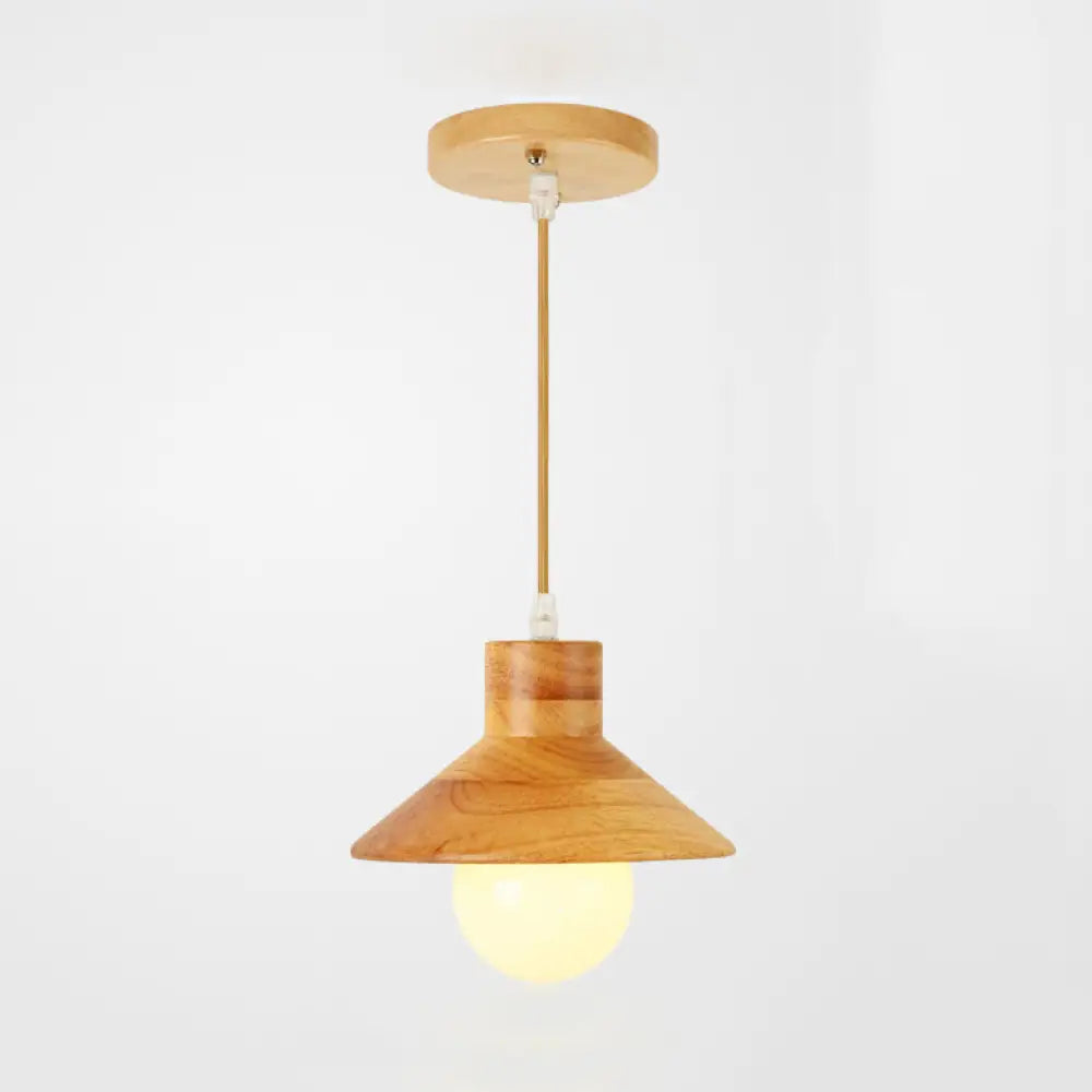 Modern Wooden Pendant Light In Beige For Kid’s Room - Coolie Shade Hanging With Linear/Round