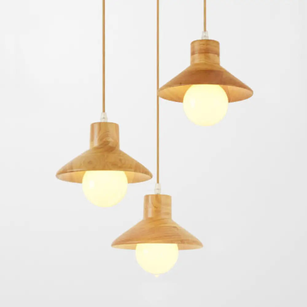 Modern Wooden Pendant Light In Beige For Kid’s Room - Coolie Shade Hanging With Linear/Round