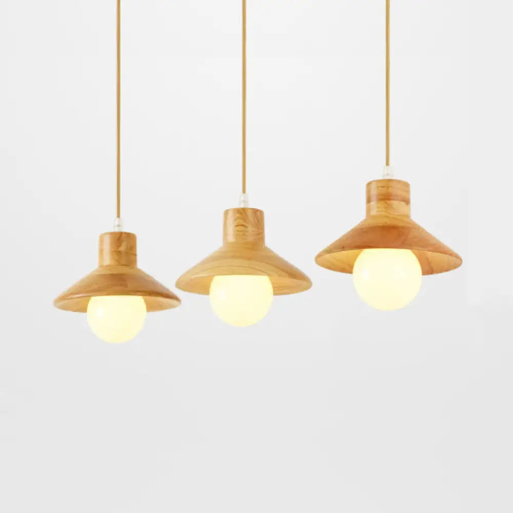 Modern Wooden Pendant Light In Beige For Kid’s Room - Coolie Shade Hanging With Linear/Round