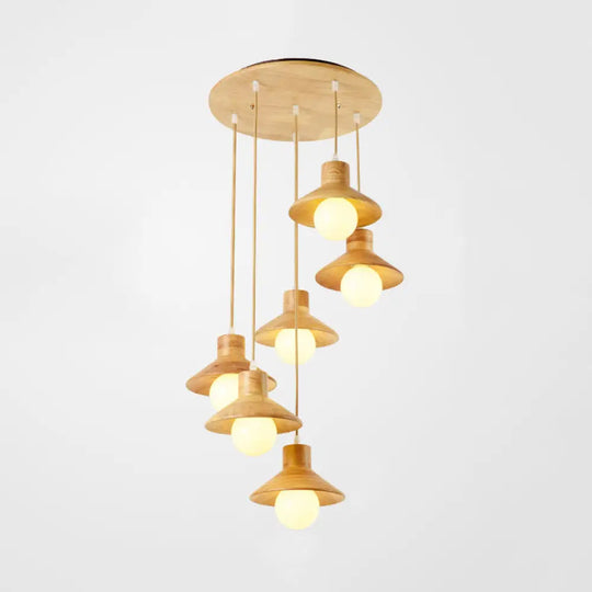 Modern Wooden Pendant Light In Beige For Kid’s Room - Coolie Shade Hanging With Linear/Round