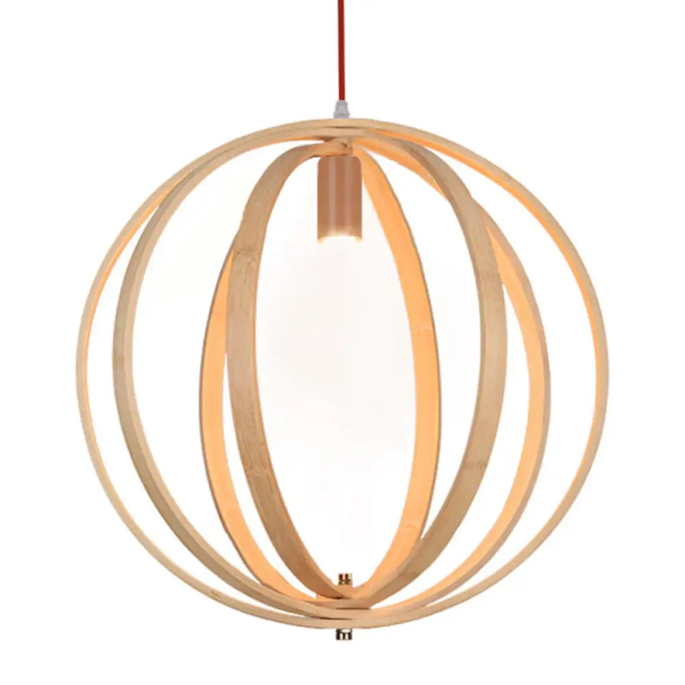 Modern Wooden Pendant Light With High Ball Shade - 23.5’/19.5’/16’ 1-Light Beige Drop For