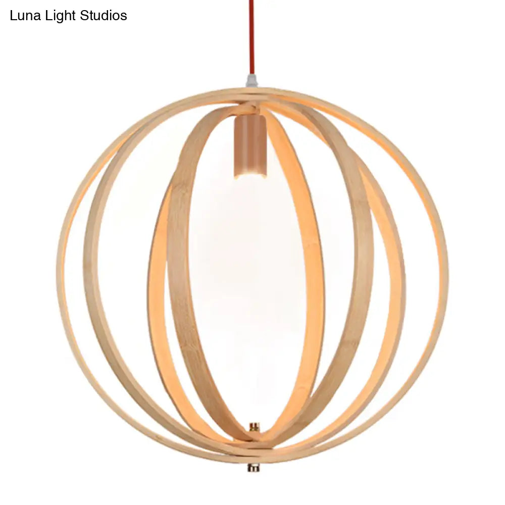 Modern Wooden Hanging Light - High Ball Shade 1-Light Beige Drop 16/19.5/23.5 Living Room / 16