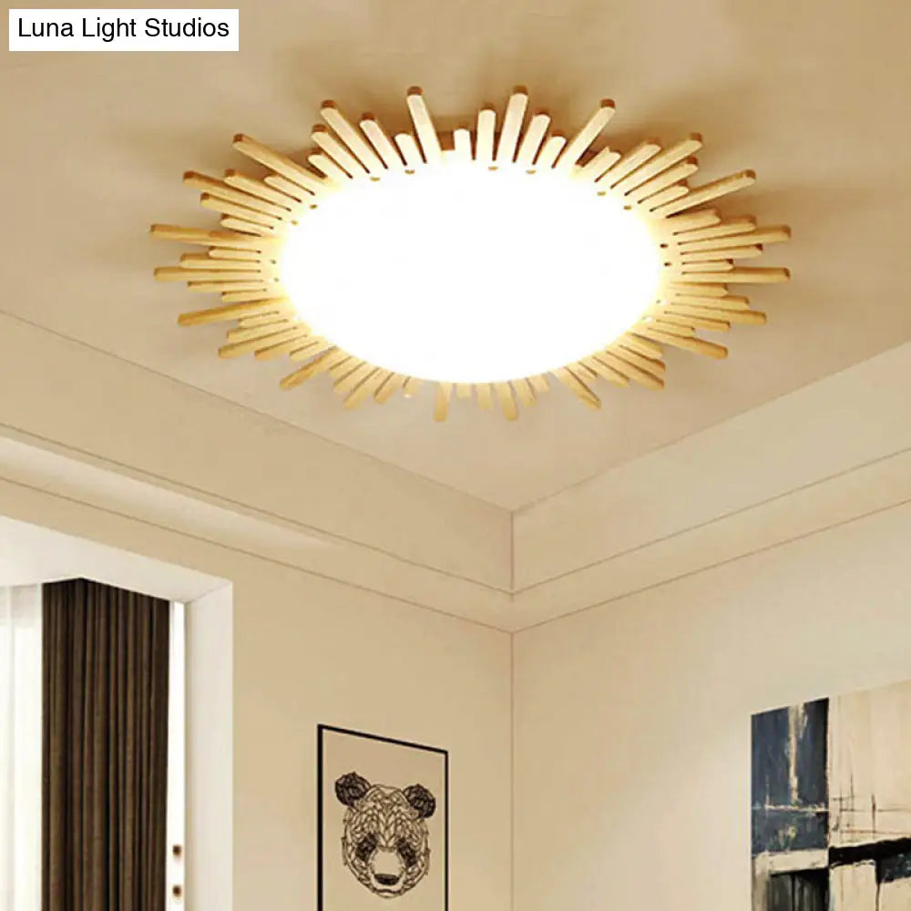 Modern Wooden Round Flush Ceiling Light For Dining Room Décor Wood / Warm