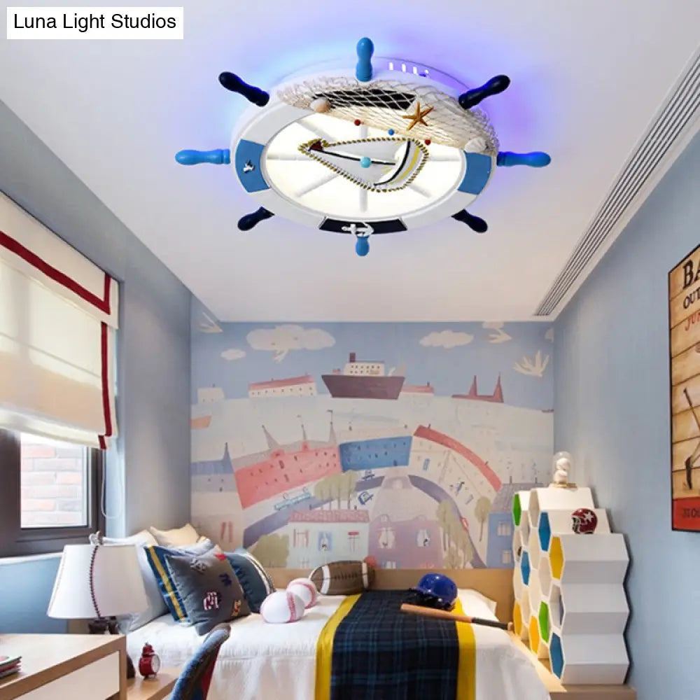 Modern Wooden Rudder Led Flushmount Ceiling Light In Warm/White For Kids