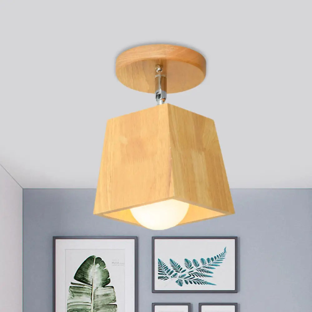 Modern Wooden Square/Trumpet/Pineapple Semi - Flush Ceiling Light - 1 Indoor Mount Wood / Square