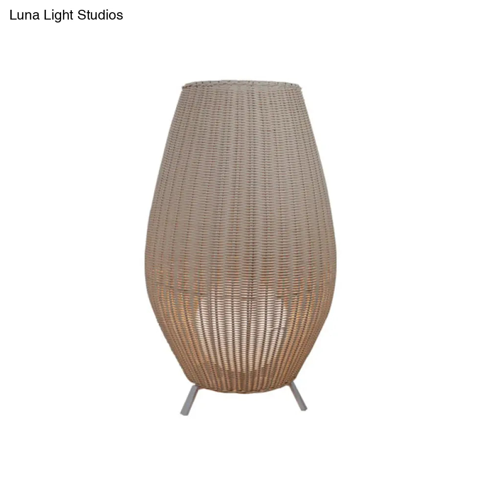 Modern Woven Oval Floor Lamp - Asian Rattan Beige/Brown With Inner Spherical Shade