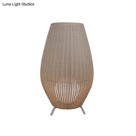 Modern Woven Oval Floor Lamp - Asian Rattan Beige/Brown With Inner Spherical Shade