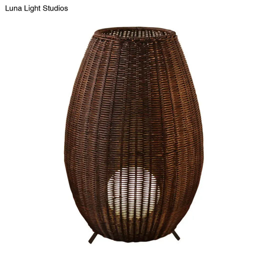 Modern Woven Oval Floor Lamp - Asian Rattan Beige/Brown With Inner Spherical Shade