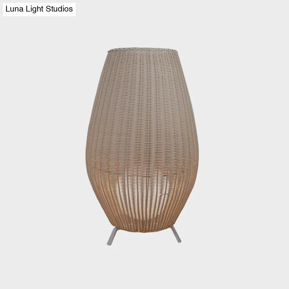 Modern Woven Oval Floor Lamp - Asian Rattan Beige/Brown With Inner Spherical Shade