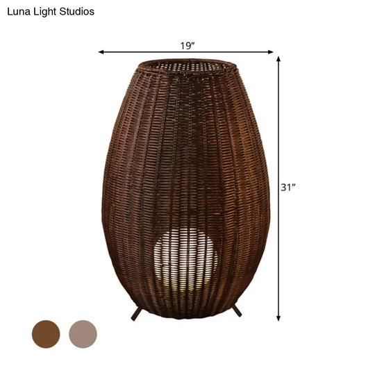 Modern Woven Oval Floor Lamp - Asian Rattan Beige/Brown With Inner Spherical Shade