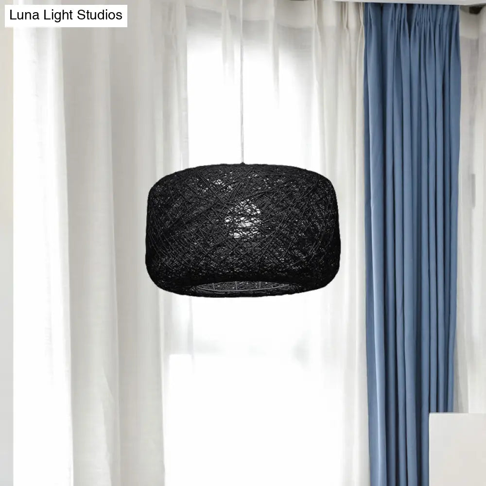 Modern Woven Rattan Drum Pendant Lamp - 8’/12’ Diameter Black/White