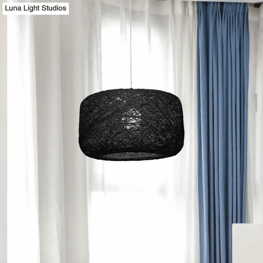 Modern Woven Rattan Drum Pendant Lamp - 8’/12’ Diameter Black/White