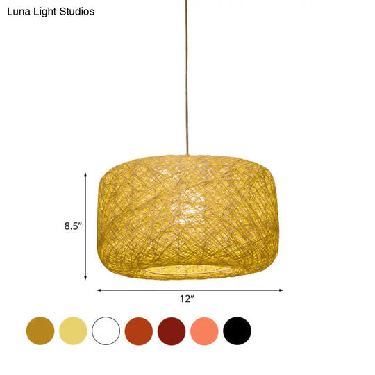 Modern Woven Rattan Drum Hanging Light Fixture - 8/12 Diameter 1 Head Pendant Lamp Black/White