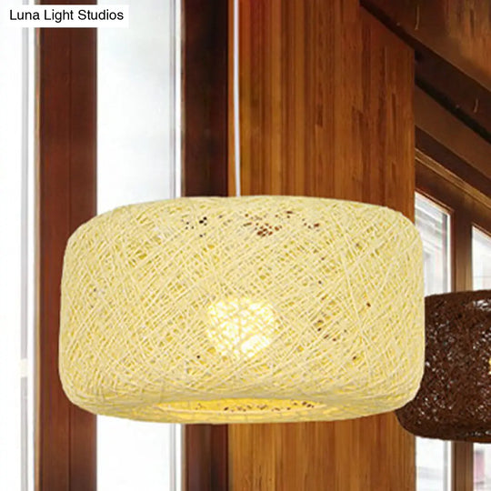 Modern Woven Rattan Drum Hanging Light Fixture - 8/12 Diameter 1 Head Pendant Lamp Black/White