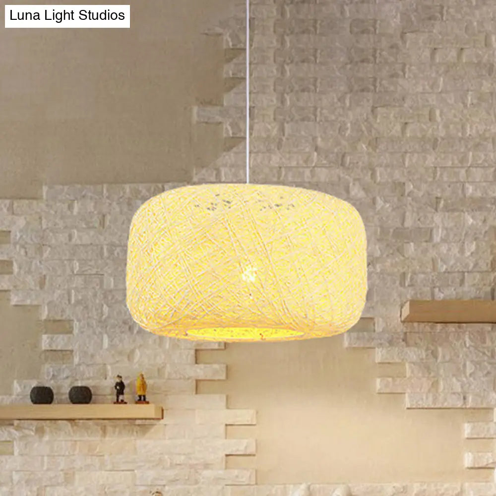 Modern Woven Rattan Drum Hanging Light Fixture - 8/12 Diameter 1 Head Pendant Lamp Black/White