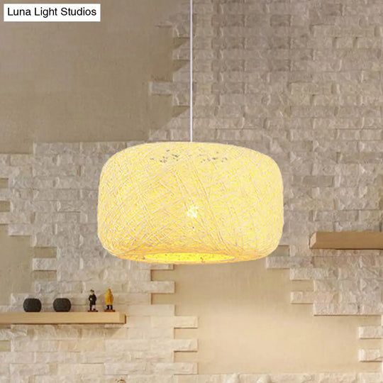 Modern Woven Rattan Drum Hanging Light Fixture - 8/12 Diameter 1 Head Pendant Lamp Black/White