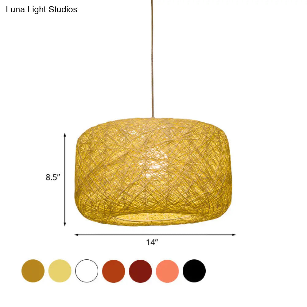 Modern Woven Rattan Drum Hanging Light Fixture - 8/12 Diameter 1 Head Pendant Lamp Black/White