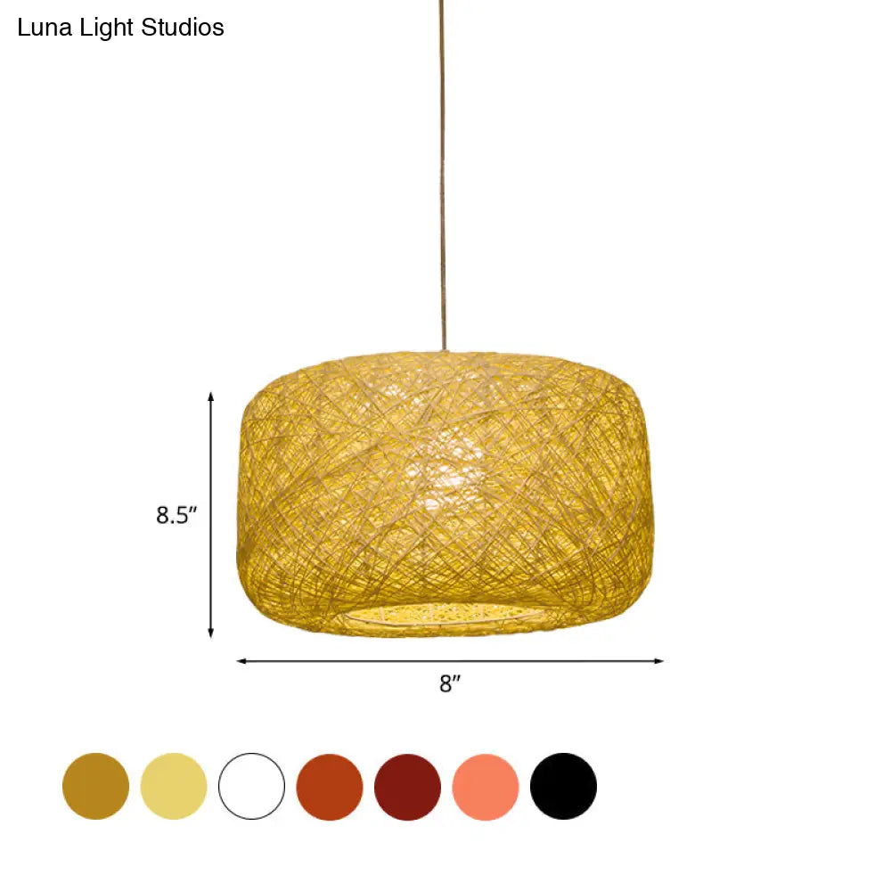 Modern Woven Rattan Drum Pendant Lamp - 8’/12’ Diameter Black/White