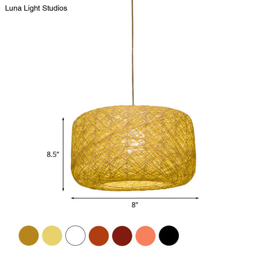 Modern Woven Rattan Drum Pendant Lamp - 8’/12’ Diameter Black/White