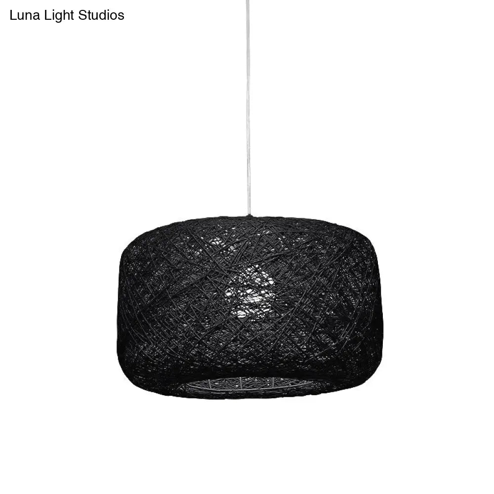 Modern Woven Rattan Drum Hanging Light Fixture - 8/12 Diameter 1 Head Pendant Lamp Black/White