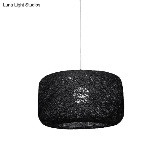 Modern Woven Rattan Drum Hanging Light Fixture - 8/12 Diameter 1 Head Pendant Lamp Black/White