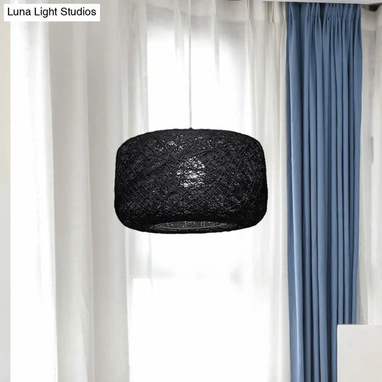 Modern Woven Rattan Drum Hanging Light Fixture - 8/12 Diameter 1 Head Pendant Lamp Black/White