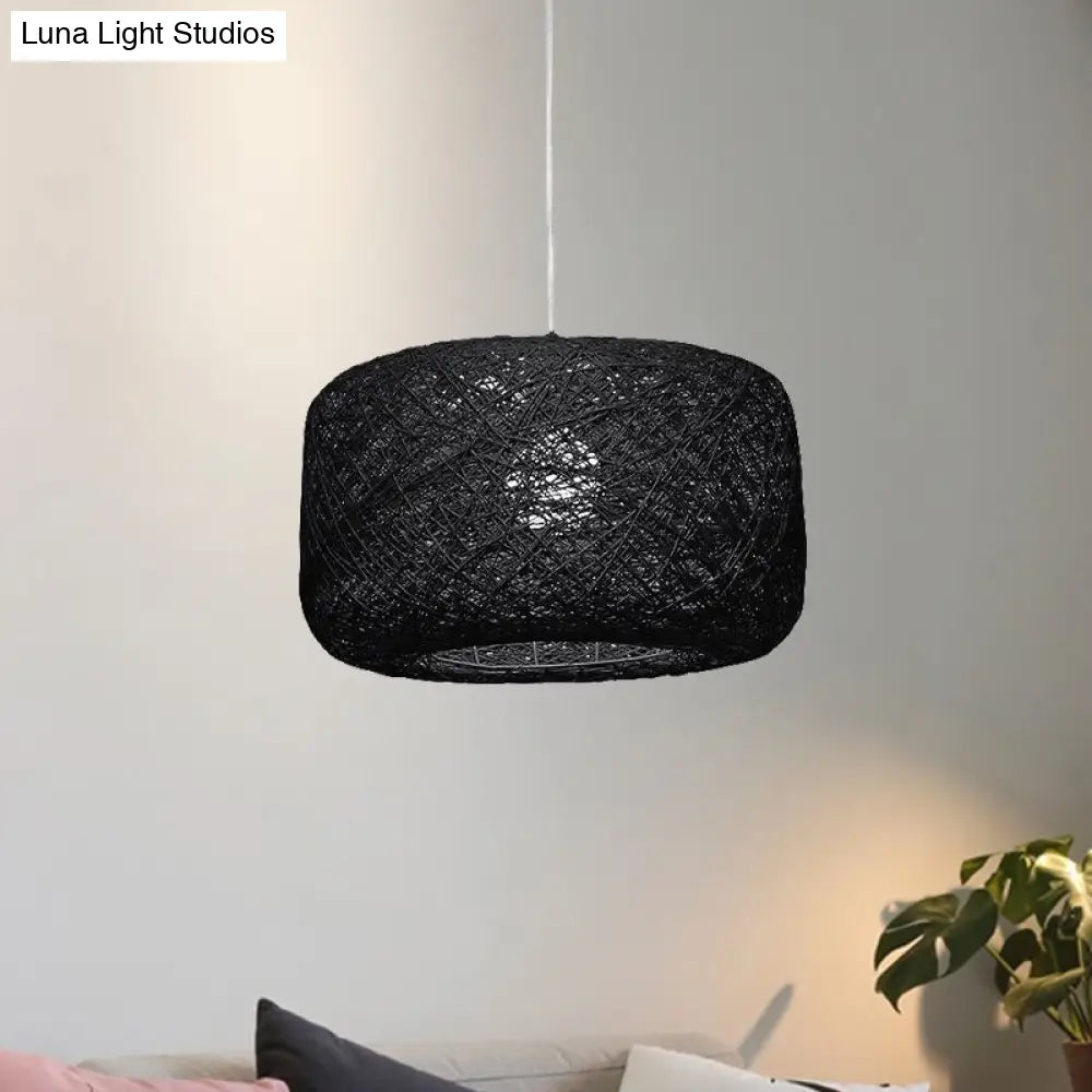 Modern Woven Rattan Drum Pendant Lamp - 8’/12’ Diameter Black/White