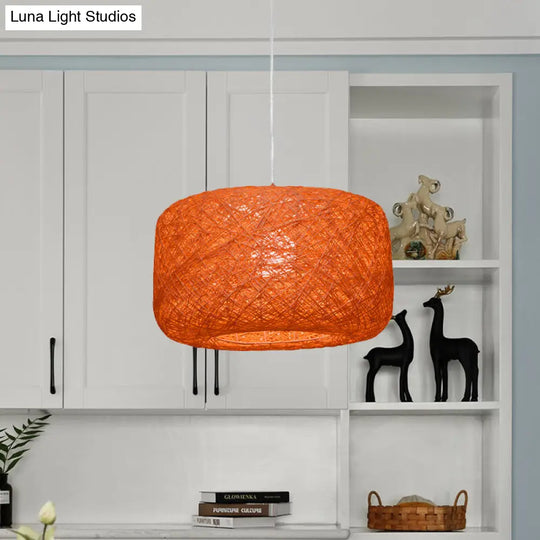 Modern Woven Rattan Drum Hanging Light Fixture - 8/12 Diameter 1 Head Pendant Lamp Black/White