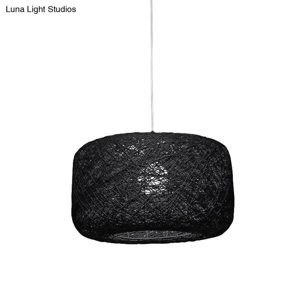 Modern Woven Rattan Drum Pendant Lamp - 8’/12’ Diameter Black/White