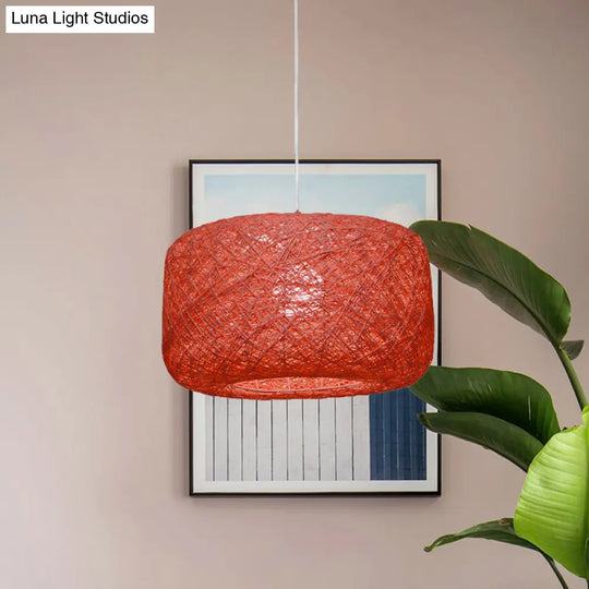 Modern Woven Rattan Drum Hanging Light Fixture - 8/12 Diameter 1 Head Pendant Lamp Black/White